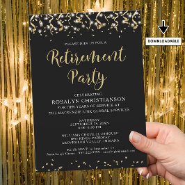 Pensioenfeest Moderne Black Gold Streamers Kaart