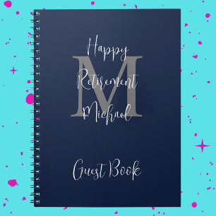 Pensioenfeest Monogram Blauw Grijs Wit Gast Notitieboek