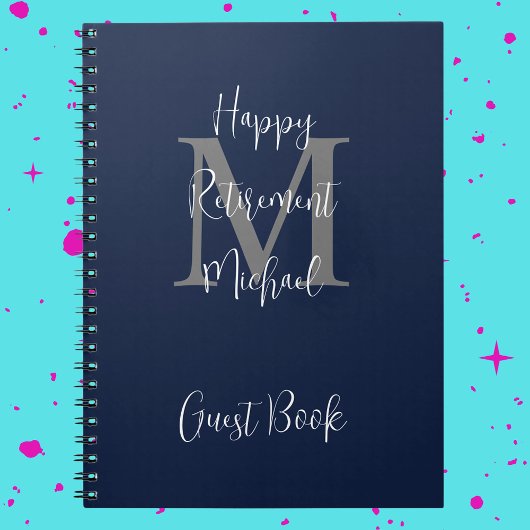 Pensioenfeest Monogram Blauw Grijs Wit Gast Notitieboek