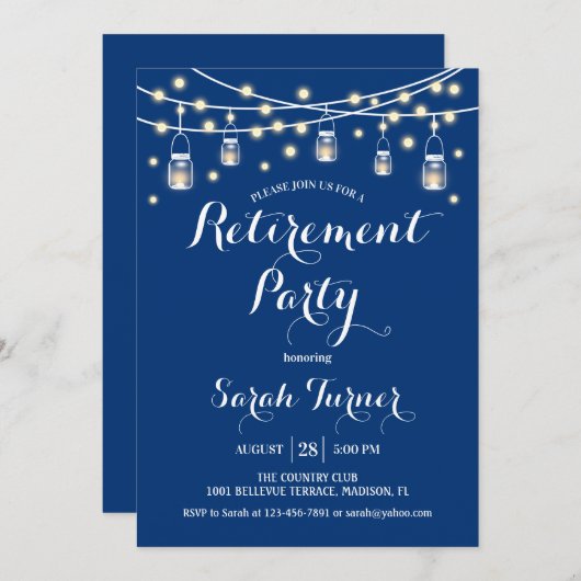 Pensioenfeest - Navy Blue Kaart (Voorkant / Achterkant)