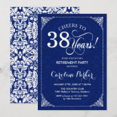 Pensioenfeest - Navy White Damask Kaart (Voorkant / Achterkant)