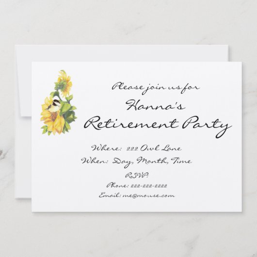 Pensioenfeest Nodig aangepaste zonnebloem en vogel Kaart (Achterkant)