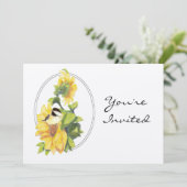 Pensioenfeest Nodig aangepaste zonnebloem en vogel Kaart (Staand voorkant)