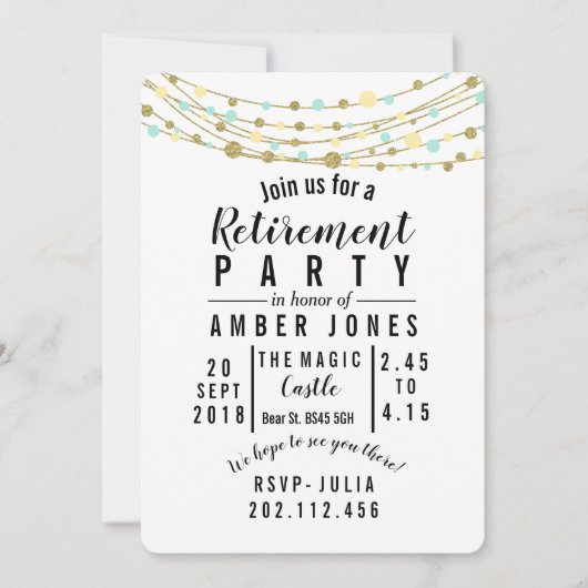 Pensioenfeest Nodig blauwgroen en gouden glitter u Kaart (Voorkant)