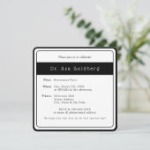 Pensioenfeest nodigen elegante arts zwart wit kaart (Staand voorkant)