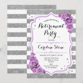 Pensioenfeest - Paarse zilveren witte strepen Kaart (Voorkant / Achterkant)