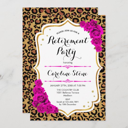 Pensioenfeest - Pink Gold Leopard Print Kaart (Voorkant / Achterkant)