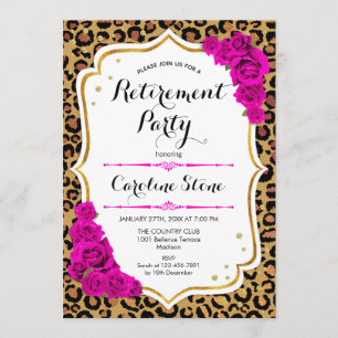 Pensioenfeest - Pink Gold Leopard Print Kaart