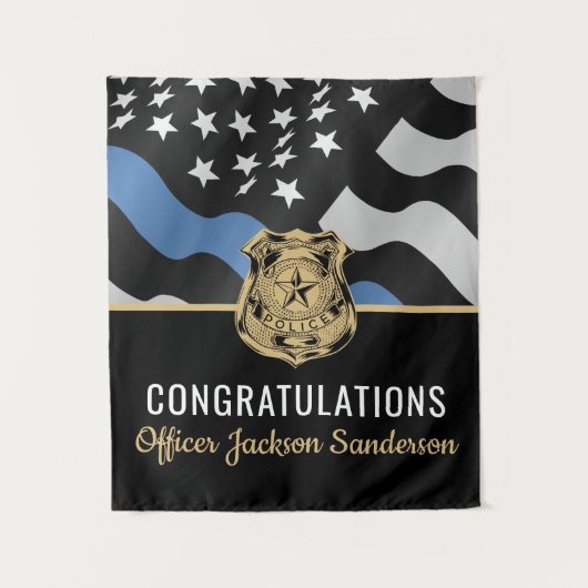 Pensioenfeest Politie Blauwe Lijn Handhaving Wandkleed (Voorkant)