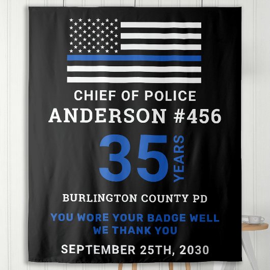 Pensioenfeest Politie Dunne Blauwe Lijn Vlag Wandkleed