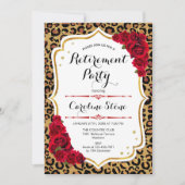 Pensioenfeest - Red Gold Leopard Print Kaart (Voorkant)