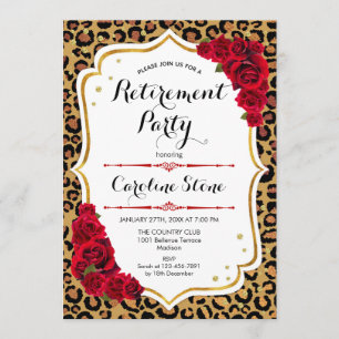 Pensioenfeest - Red Gold Leopard Print Kaart