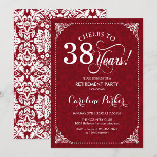 Pensioenfeest - Red White Damask Kaart