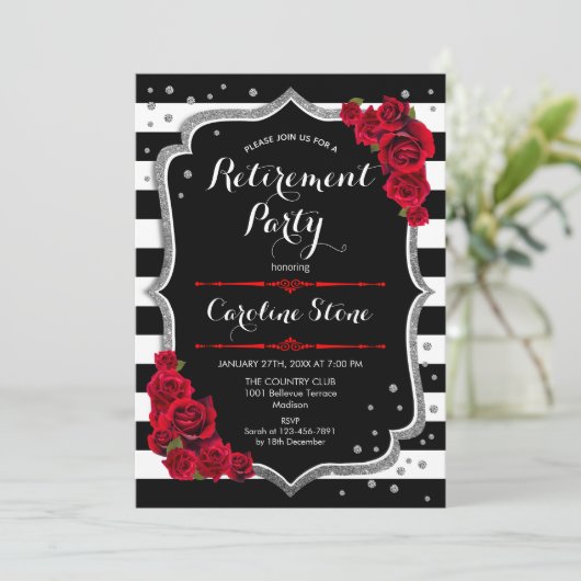 Pensioenfeest - Rood Zwart Wit Strepen Kaart (Staand voorkant)