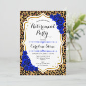 Pensioenfeest - Royal Blue Gold Leopard Print Kaart (Staand voorkant)