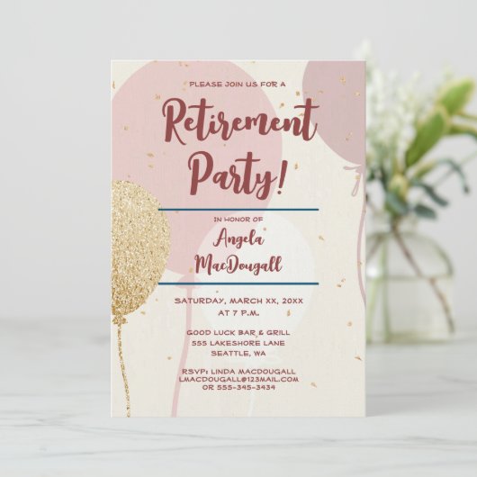 Pensioenfeest roze en goud kaart (Staand voorkant)