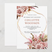 Pensioenfeest Roze Rozen Goud Glitter Lijst Kaart (Voorkant / Achterkant)