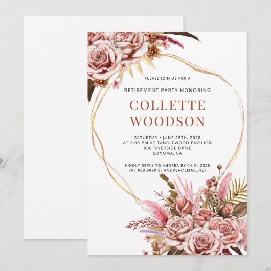 Pensioenfeest Roze Rozen Goud Glitter Lijst Kaart (Voorkant / Achterkant)