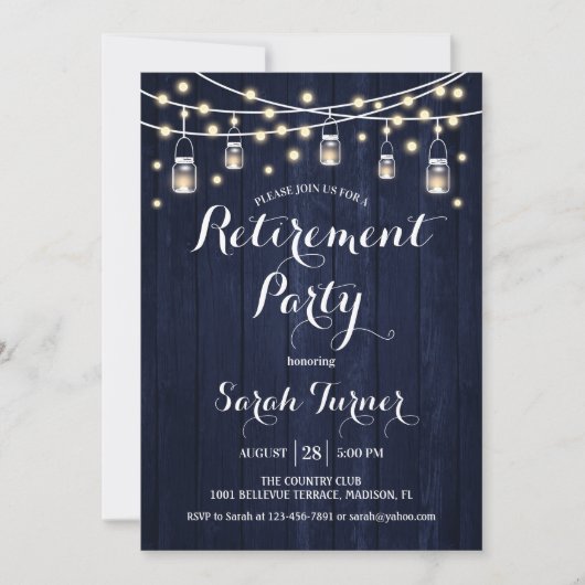 Pensioenfeest - Rustic Navy Wood Kaart (Voorkant)