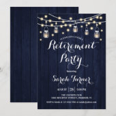 Pensioenfeest - Rustic Navy Wood Kaart (Voorkant / Achterkant)