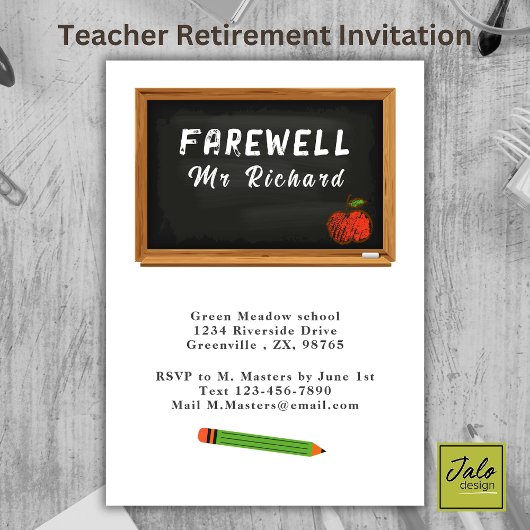 Pensioenfeest School Lerares Schoolbord Kaart