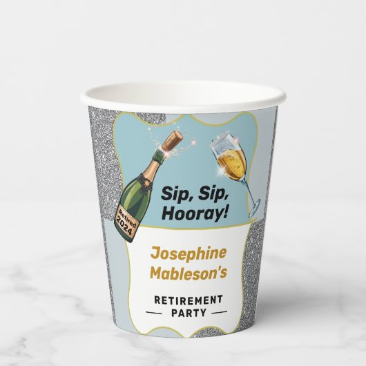 Pensioenfeest, Sip Hoera Champagne Design Papieren Bekers (Achterkant)