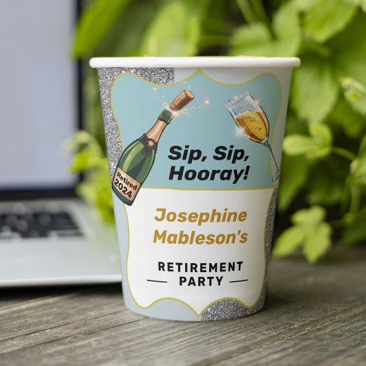 Pensioenfeest, Sip Hoera Champagne Design Papieren Bekers