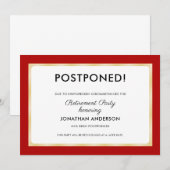 Pensioenfeest Uitgesteld Rood en Goud Aankondiging (Voorkant / Achterkant)