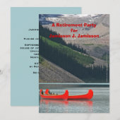 Pensioenfeest uitnodiging, bergkano's kaart (Voorkant / Achterkant)