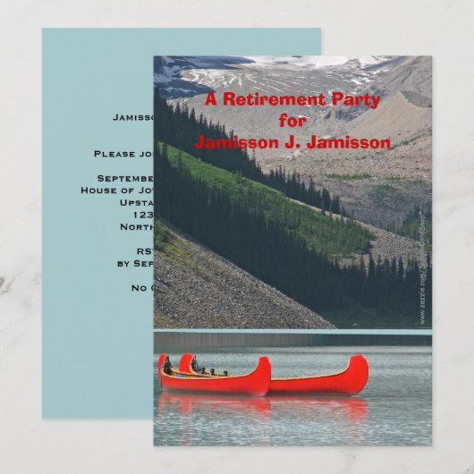 Pensioenfeest uitnodiging, bergkano's kaart (Voorkant / Achterkant)