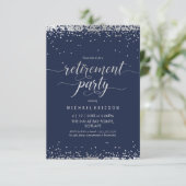 Pensioenfeest Uitnodiging - Elegant Zilver, Marine (Staand voorkant)