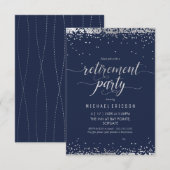 Pensioenfeest Uitnodiging - Elegant Zilver, Marine (Voorkant / Achterkant)