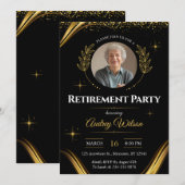 Pensioenfeest uitnodiging Elegant Zwart Goud (Voorkant / Achterkant)