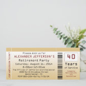 Pensioenfeest uitnodiging Goldtone Ticket (Staand voorkant)