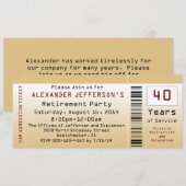 Pensioenfeest uitnodiging Goldtone Ticket (Voorkant / Achterkant)