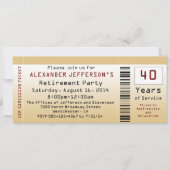 Pensioenfeest uitnodiging Goldtone Ticket (Voorkant)