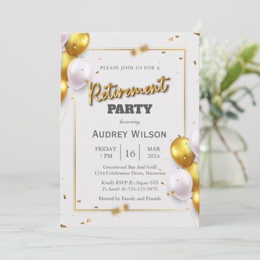Pensioenfeest uitnodiging Goud Luxe (Staand voorkant)