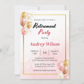 Pensioenfeest Uitnodiging Goud Roze Modern (Voorkant)