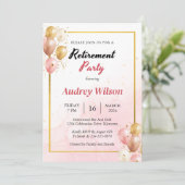 Pensioenfeest Uitnodiging Goud Roze Modern (Staand voorkant)
