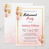 Pensioenfeest Uitnodiging Goud Roze Modern (Voorkant / Achterkant)