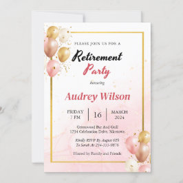 Pensioenfeest Uitnodiging Goud Roze Modern