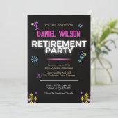 Pensioenfeest uitnodigingen Kleurrijke Neon Modern (Staand voorkant)