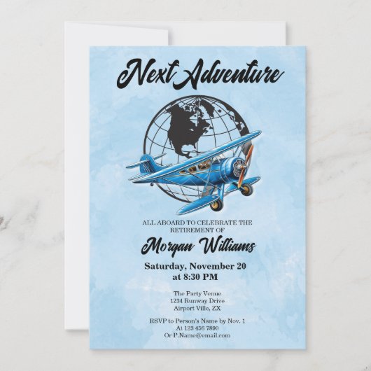 Pensioenfeest Volgende Avontuur Reisvliegtuig Kaart (Voorkant)