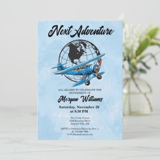 Pensioenfeest Volgende Avontuur Reisvliegtuig Kaart (Staand voorkant)
