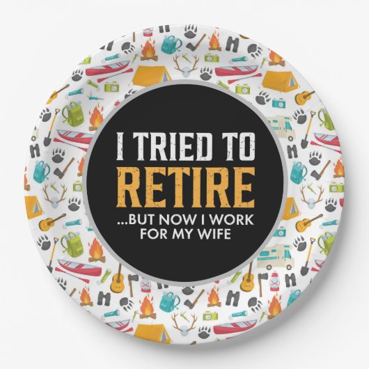 Pensioenfeest voor campingliefhebbers papieren bordje (Voorkant)