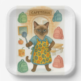 Pensioenfeest voor kattenliefhebbers in de schoolk papieren bordje