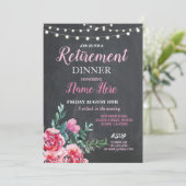 Pensioenfeest Vrouwenbloemroze Uitnodigen Kaart (Staand voorkant)