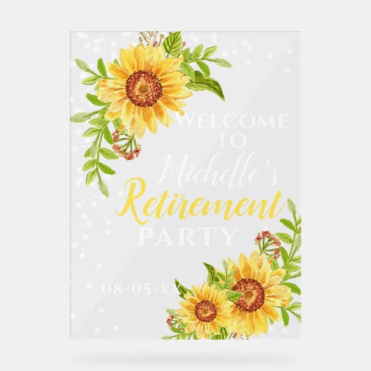 Pensioenfeest Welkom Bloemen Zonnebloem Acryl Bord (Voorkant)