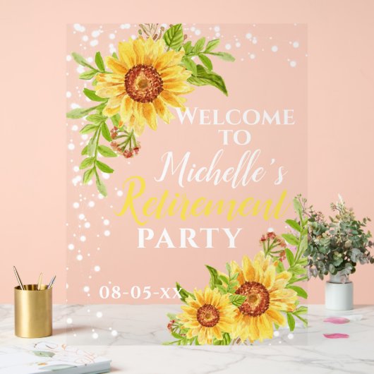 Pensioenfeest Welkom Bloemen Zonnebloem Acryl Bord (Huwelijk)