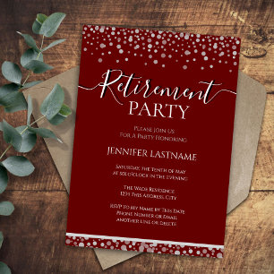 Pensioenfeest Wijn en Zilveren Confetti Kaart